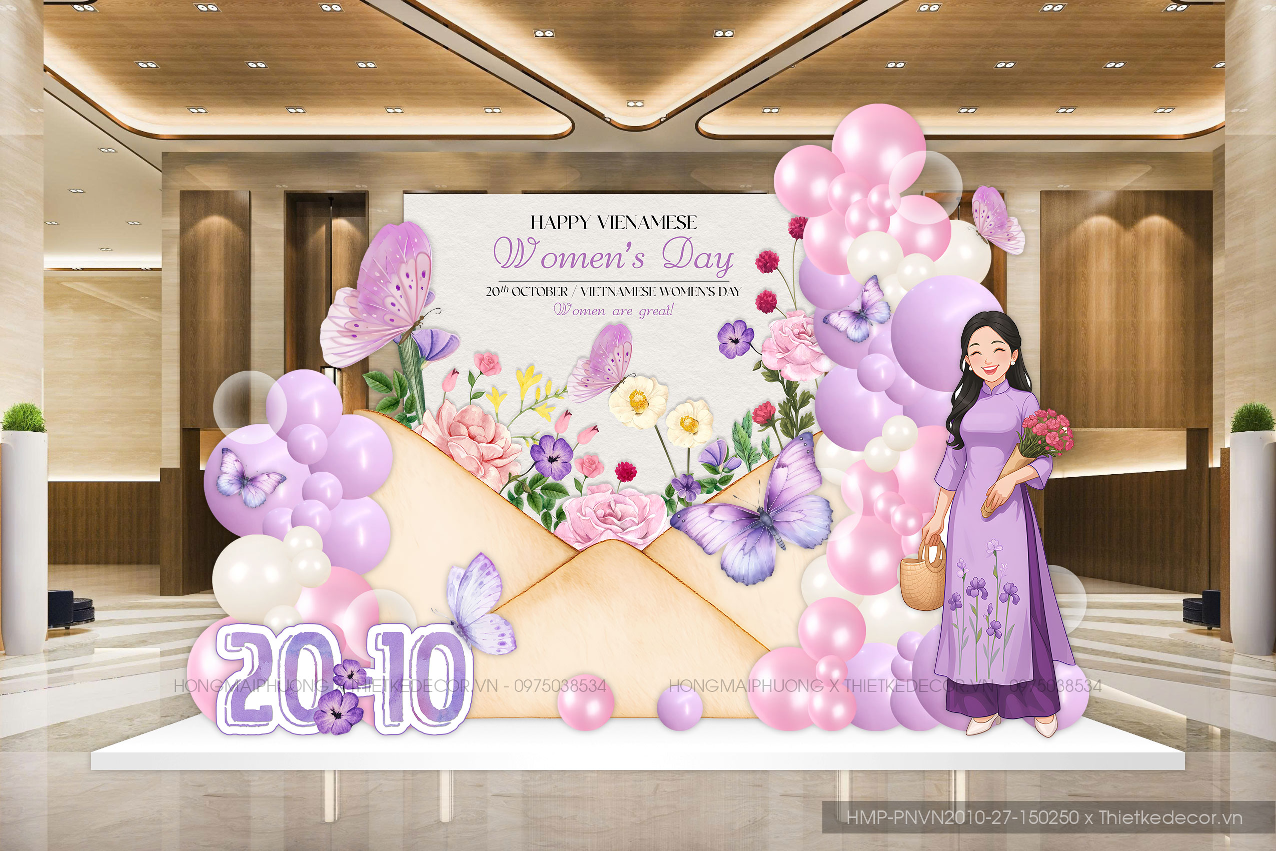 Backdrop Ngày PNVN cảm hứng hoa lá Vibe nàng thơ cổ điển